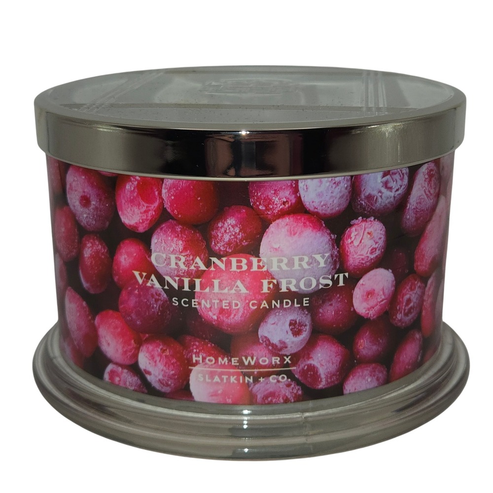 Homeworx New 18oz Cranberry Vanilla Frost Candle 4-Wick Slatkin Holiday Decor